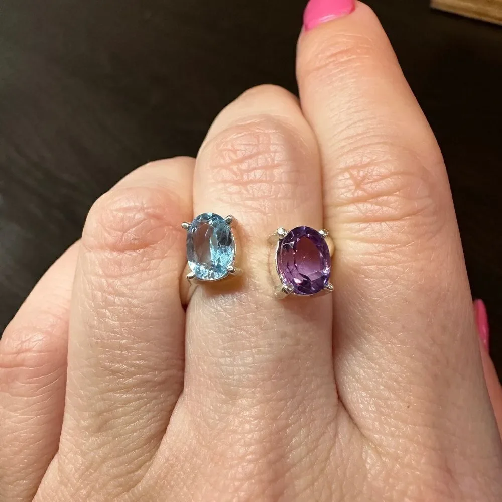 Genuine 1.5ct each of blue topaz and‎ amethyst, set in .925 ring!